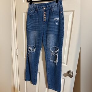 Jeans size 7/8 no name brand baggy distressed straight leg nwot